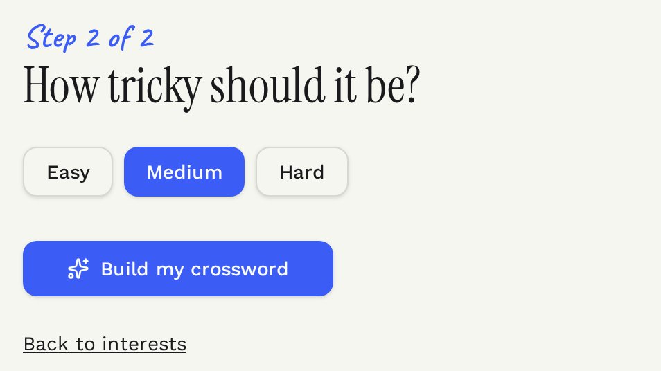 The difficulty step with Easy, Medium and Hard buttons
